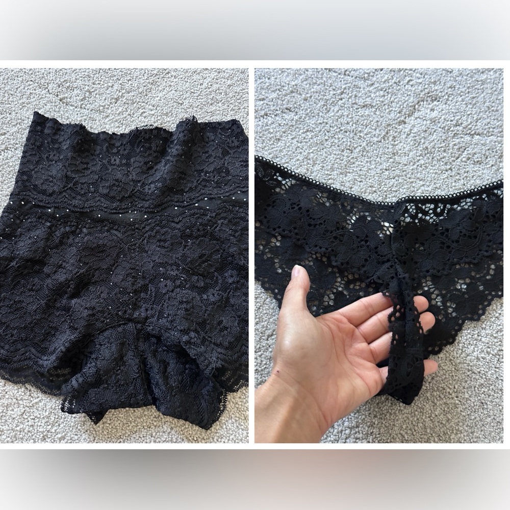 Lot of 2 Black Lace Women's thong high waist panty underwear M/L
